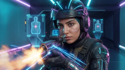 Futuristic Woman Smart Gun - Firing Moment copy